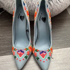 Embroidered Floral Women's Heels